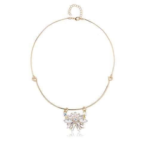 Trendy Balancing Style Dangle Crystal Flower Delicate Pandent Rhinestone Gold Necklace for Women