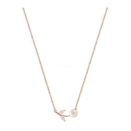 S925 Sterling Silver Rhinestone Artificial Pearl Leaves Short Clavicle Necklace