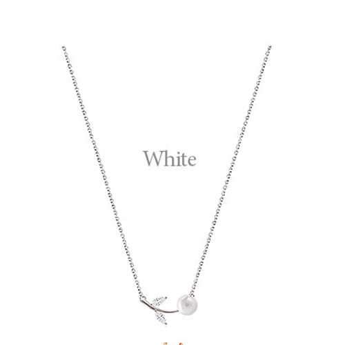 S925 Sterling Silver Rhinestone Artificial Pearl Leaves Short Clavicle Necklace