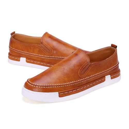 Men Fashion Shoes PU Round Toe Slip On Outdoor Sneakers Vintage Style