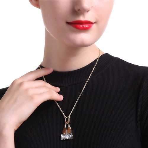 Trendy Balancing Style Pandent Alloy U-shaped Lock Rhinestone Necklace Gift for Women