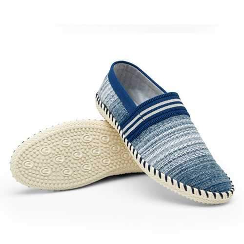 Casual Slip On Linen Cloth Breathable Soft Sole Flat Shoes Stripe Driving Shoes