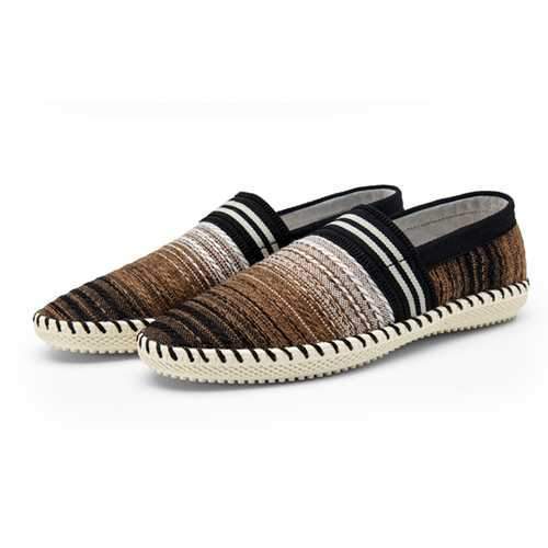 Casual Slip On Linen Cloth Breathable Soft Sole Flat Shoes Stripe Driving Shoes