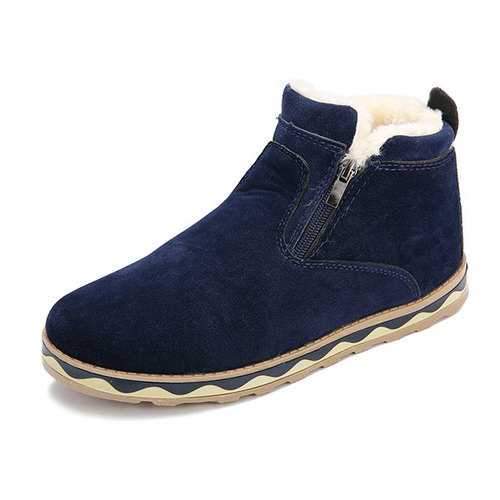 Winter Men Side Zipper Fur Lining Warm Plush Casual Boots