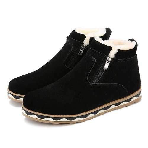 Winter Men Side Zipper Fur Lining Warm Plush Casual Boots