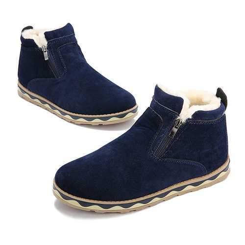 Winter Men Side Zipper Fur Lining Warm Plush Casual Boots