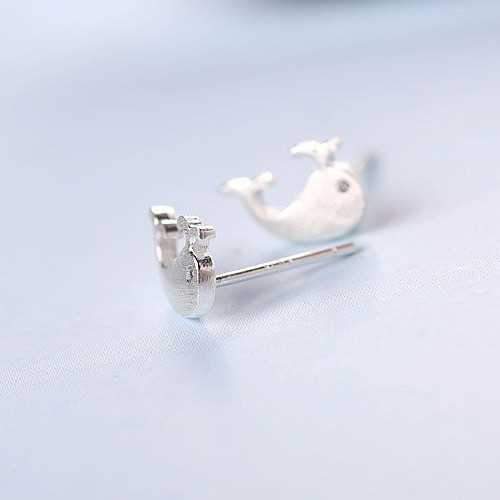 Silver Sweet Little Whale Ear Stud Earrings For Women