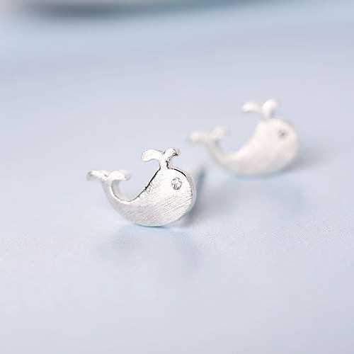 Silver Sweet Little Whale Ear Stud Earrings For Women