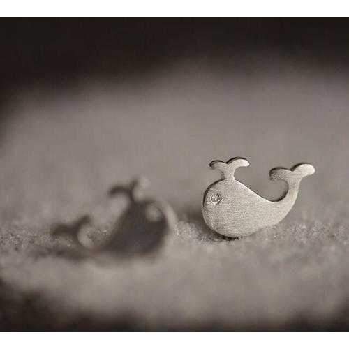 Silver Sweet Little Whale Ear Stud Earrings For Women