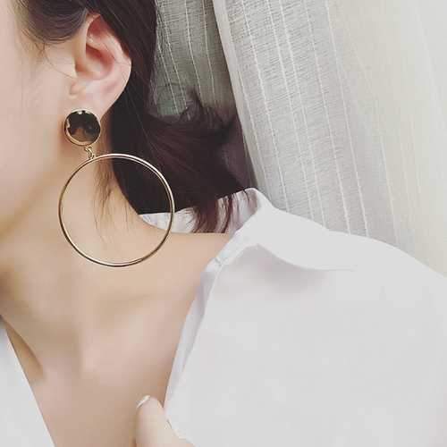 Stylish Big Hollow Circle Metal Simple Drop Earrings