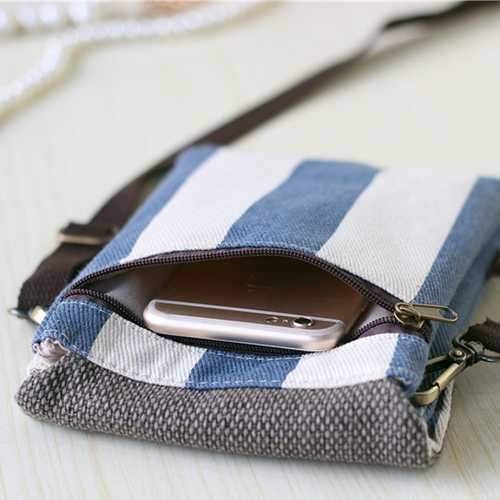 Multi-layer Canvas Adjustable Belt Messenger Bag Phone Wallet Handbag for Phone Under 6-inch