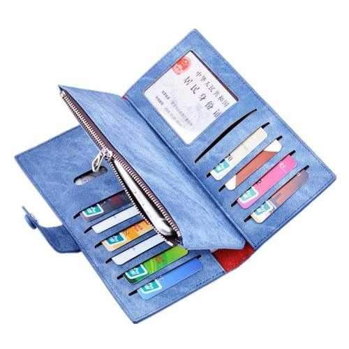 YA Mei Multifunctional Denim Pattern PU Zipper Wallet Bag Case Cover For 5.0 Inch Smartphone