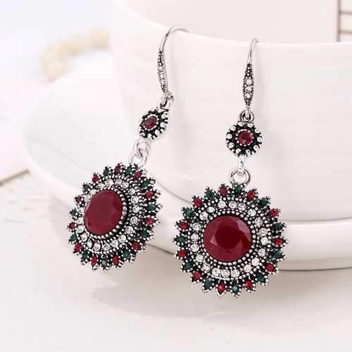 Bohemian Retro Ear Drop Pendant Turquoise Rhinestone Earrings Gift for Women