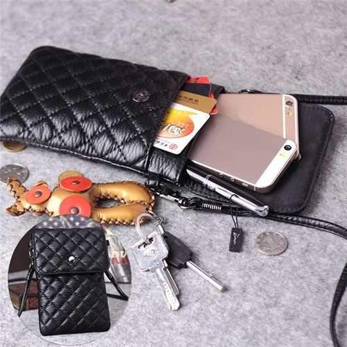 Universal 6 Inches Mini PU Double-deck Wallet Shoulder Bag For iPhone Xiaomi Huawei Samsung