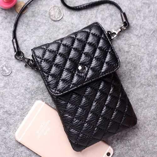 Universal 6 Inches Mini PU Double-deck Wallet Shoulder Bag For iPhone Xiaomi Huawei Samsung