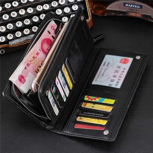 11 Card Slot SIM Card Slot Zipper Bag PU Leather Men Clutch Phone Wallet for Phone Under 5.5 inches