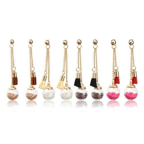 Tassel Wishing Glass Ball Crystal Leather Long Earrings Gift