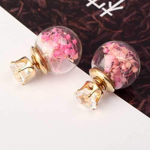 Trendy Ear Stud Double Color Baby's Breath Glass Ball Flower Earrings