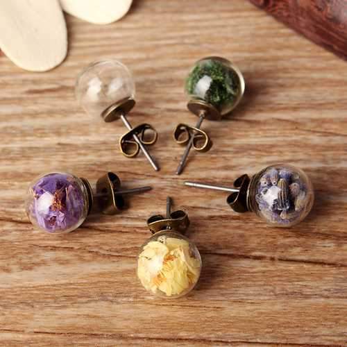 Natural Art Cute Ear Stud Moss Dandelion Lavender Dry Flower Earrings