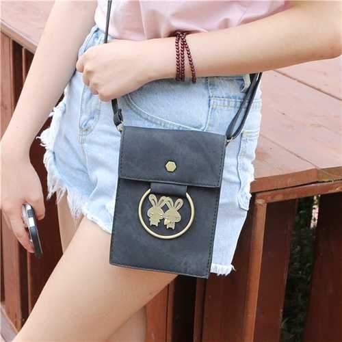 Universal Multi-layer Denim Copper Ring Rabbit Messenger Bag Phone Wallet for Phone Under 5.7-inch