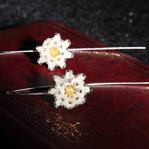 S925 Vintage Sterling Silver Lotus Women Earrings