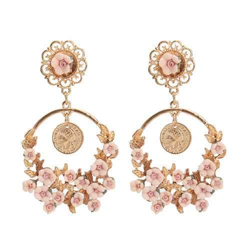 Vintage Flower Exaggerated Ear Drop Women Earrings