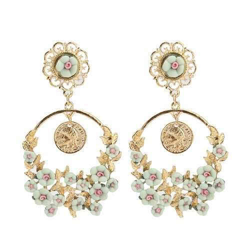 Vintage Flower Exaggerated Ear Drop Women Earrings