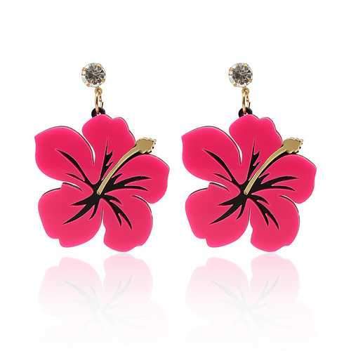 Trendy Exaggerated Style Rose Red Blue Flower Rhinestone Women Earrings