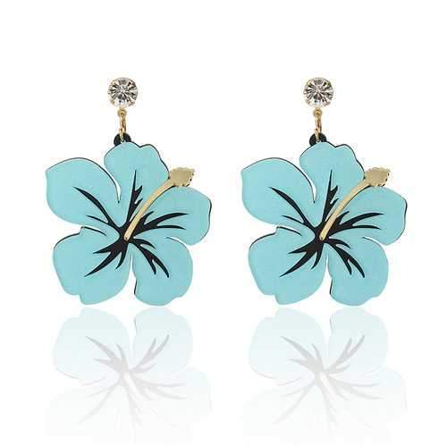 Trendy Exaggerated Style Rose Red Blue Flower Rhinestone Women Earrings