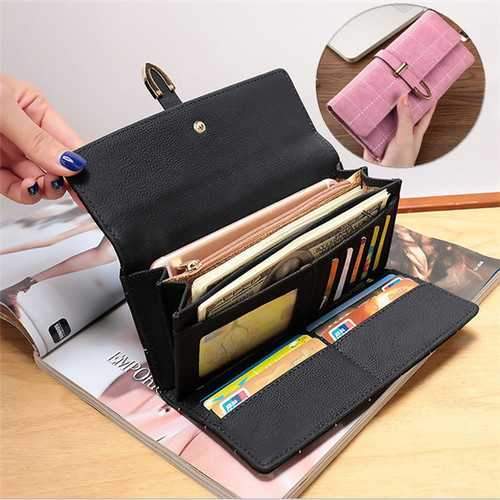 Women Lady Clutch Long Purse PU Wallet Phone Pocket Card Holder Buckle For Phone Below 5.5 Inch