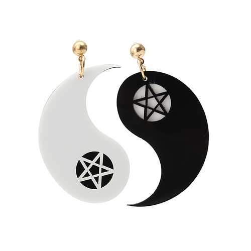 Exaggerated Acrylic Asymmetric Tai Ji Star Earrings