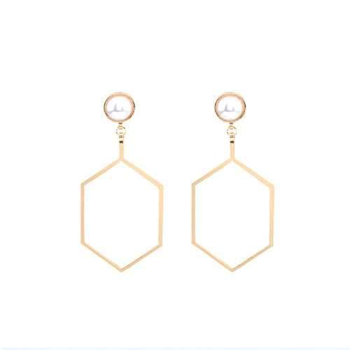 Polygonal Geometry Hollow Artificial Pearl Women Earrings