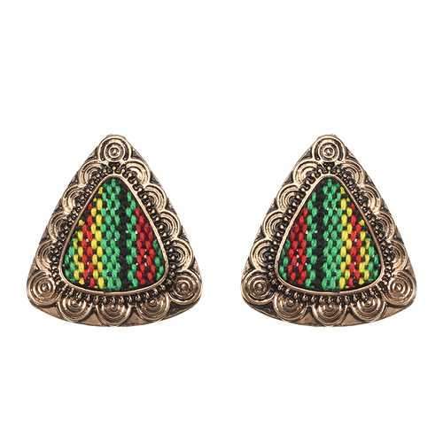 Retro Ethnic Colorful Cloth Triangle Alloy Ear Stud Women Earrings