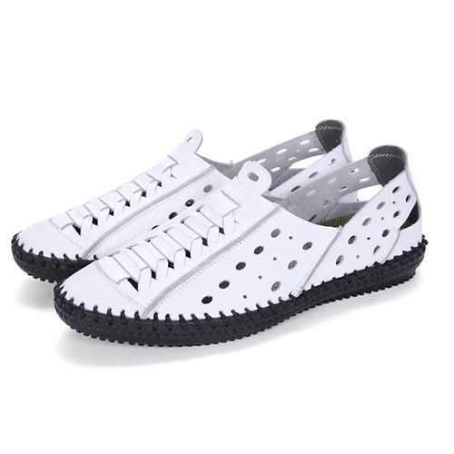 Men Genuine Leather Breathable Hollow out Beach Sandals Flats