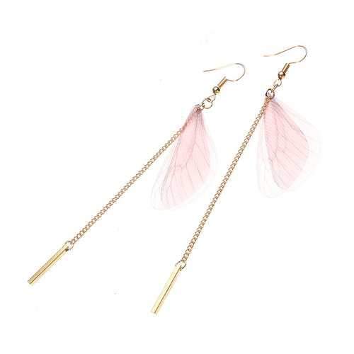 Sweet Chiffon Wings Asymmetric Artificial Pearl Women Earrings