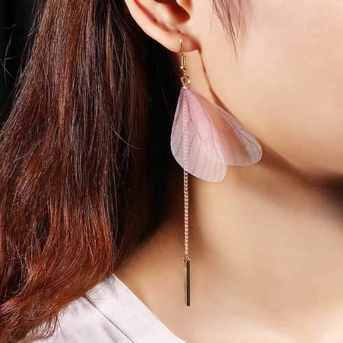 Sweet Chiffon Wings Asymmetric Artificial Pearl Women Earrings