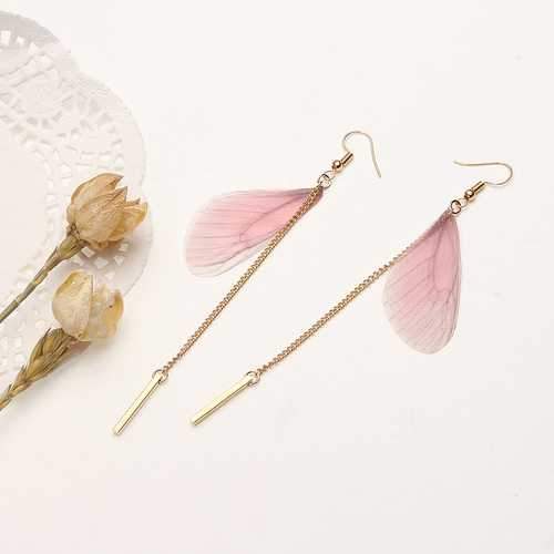 Sweet Chiffon Wings Asymmetric Artificial Pearl Women Earrings