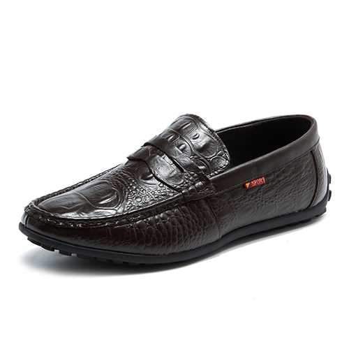 Men Comfortable Genuine Leather Driving Shoes Slip On Loafers Flats