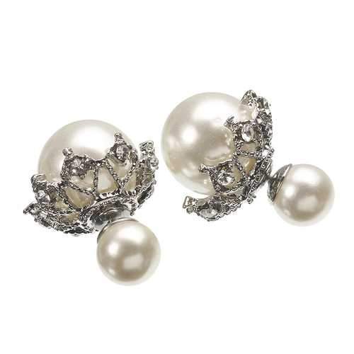 Sweet Gothic Hollow Base Double Pearl Ball Earrings Women Accessories