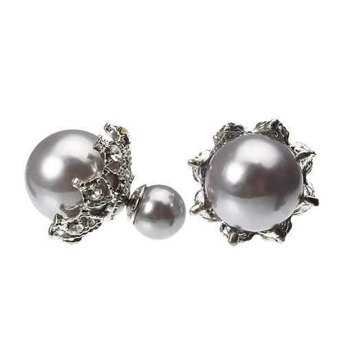 Sweet Gothic Hollow Base Double Pearl Ball Earrings Women Accessories