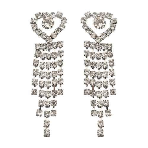 Shiny Rhinestone Long Earrings Heart Round Eye Irregular Shape Ear Stud