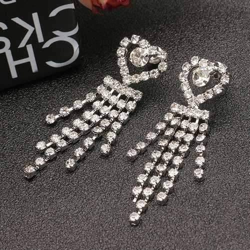 Shiny Rhinestone Long Earrings Heart Round Eye Irregular Shape Ear Stud