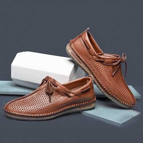 Men Hollow Out Soft Sole Casual Hand Stitching Flats