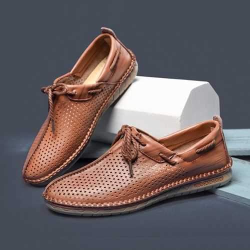 Men Hollow Out Soft Sole Casual Hand Stitching Flats