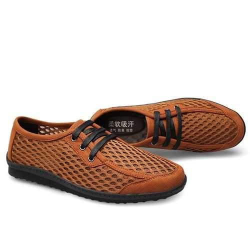 Men Casual Breathable Mesh Lace Up Loafers Soft Flats