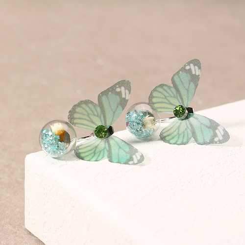 Trendy Crystal Glass Ball Flower Butterfly Fabric Earrings for Women