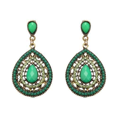 Bohemian Rhinestone Water Drop Pendant Ear Stud Piercing Earrings Clothing Accessories for Women