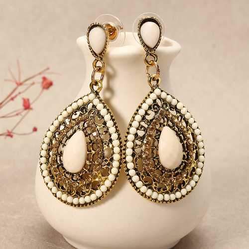 Bohemian Rhinestone Water Drop Pendant Ear Stud Piercing Earrings Clothing Accessories for Women