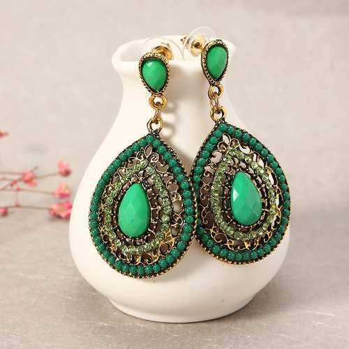 Bohemian Rhinestone Water Drop Pendant Ear Stud Piercing Earrings Clothing Accessories for Women