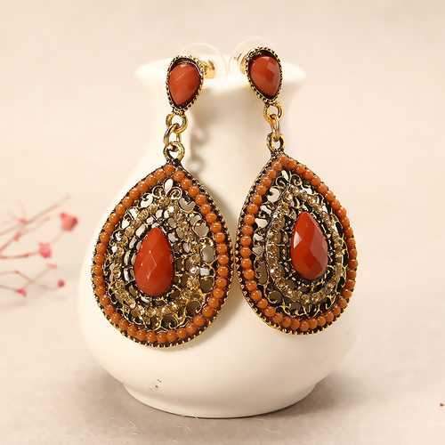 Bohemian Rhinestone Water Drop Pendant Ear Stud Piercing Earrings Clothing Accessories for Women